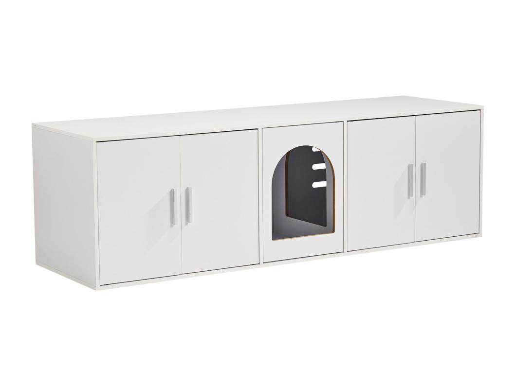 Caja de Arena para Gatos SucceBuy, Muebles Ocultos de Madera, 57,9 Pulgadas, Color Blanco