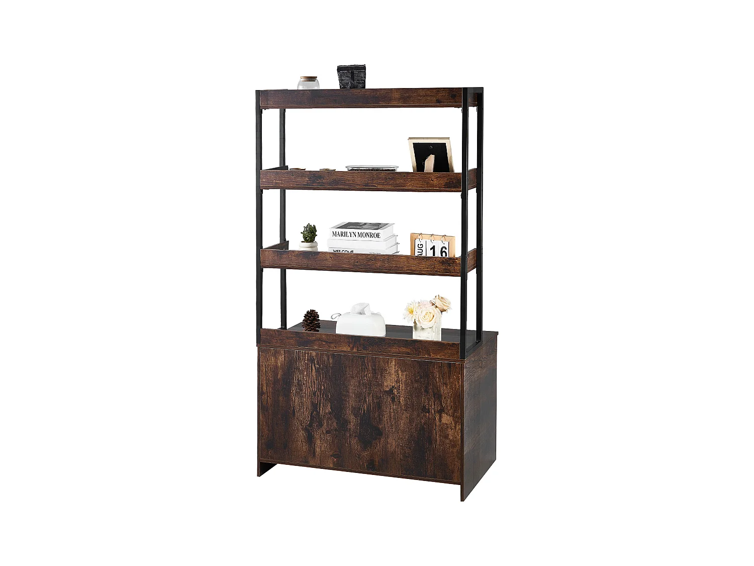 Enceinte de Litière pour Chat SucceBuy, Meuble en Bois Caché avec 3 Étagères, Offrant un Espace Privé pour Animal