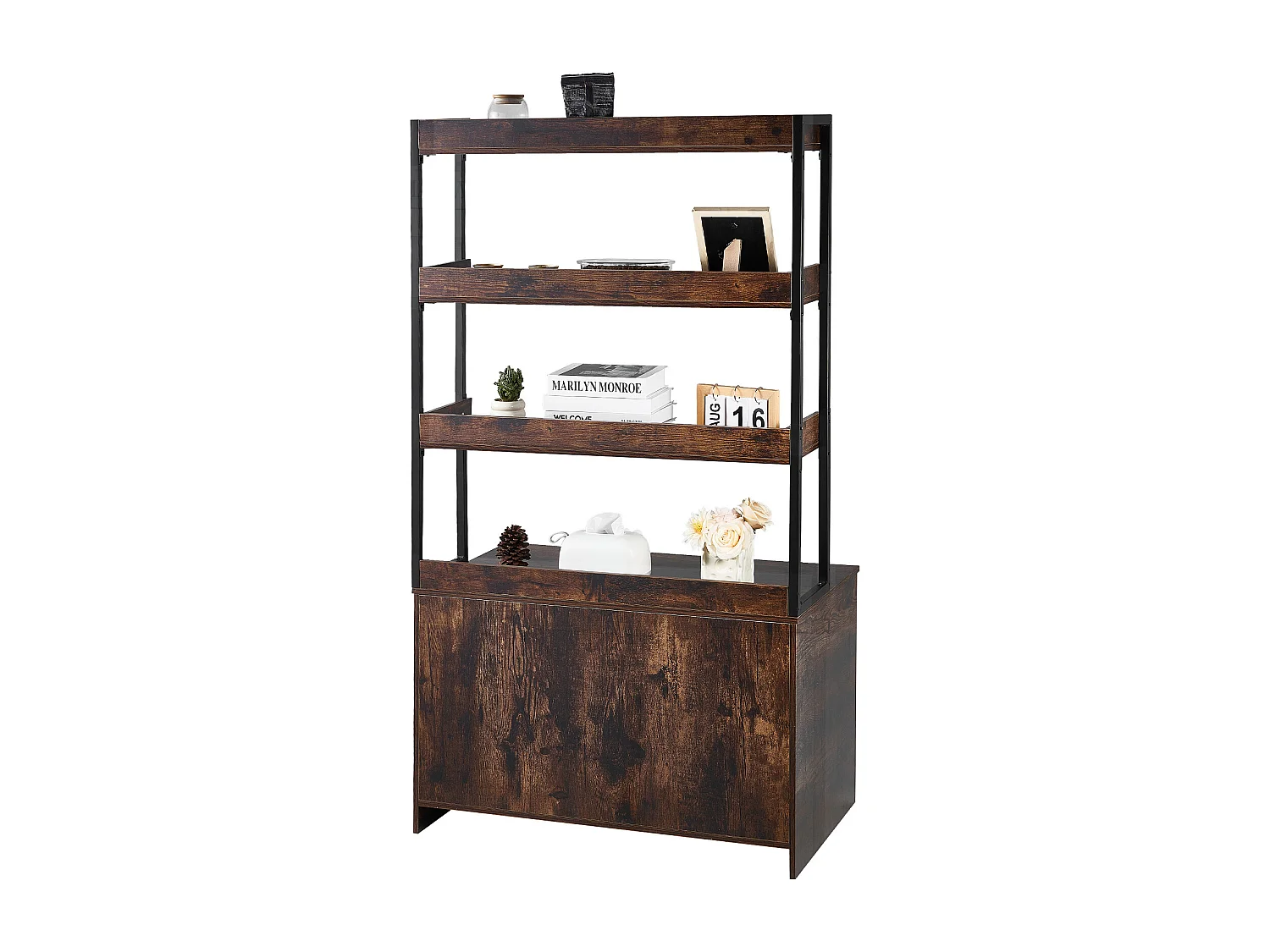 Enceinte de Litière pour Chat SucceBuy, Meuble en Bois Caché avec 3 Étagères, Offrant un Espace Privé pour Animal