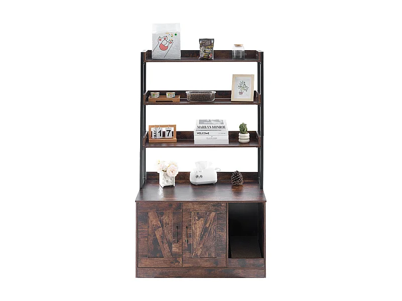 Enceinte de Litière pour Chat SucceBuy, Meuble en Bois Caché avec 3 Étagères, Offrant un Espace Privé pour Animal