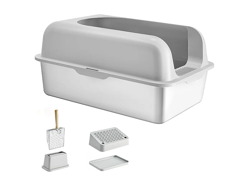 Toilette pour Chat, SucceBuy Bac à Litière pour Chat XL, 15.24 CM de Profondeur, Sans Odeur, en Acier Inoxydable avec Repose-pieds