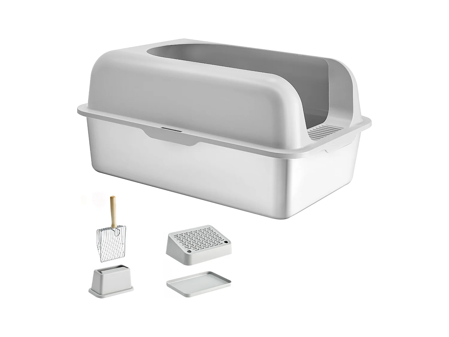 Toilette pour Chat, SucceBuy Bac à Litière pour Chat XL, 15.24 CM de Profondeur, Sans Odeur, en Acier Inoxydable avec Repose-pieds