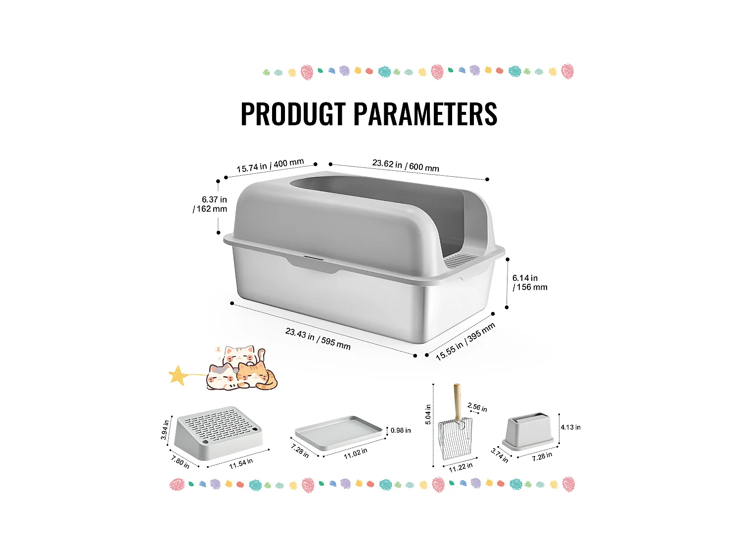 Toilette pour Chat, SucceBuy Bac à Litière pour Chat XL, 15.24 CM de Profondeur, Sans Odeur, en Acier Inoxydable avec Repose-pieds