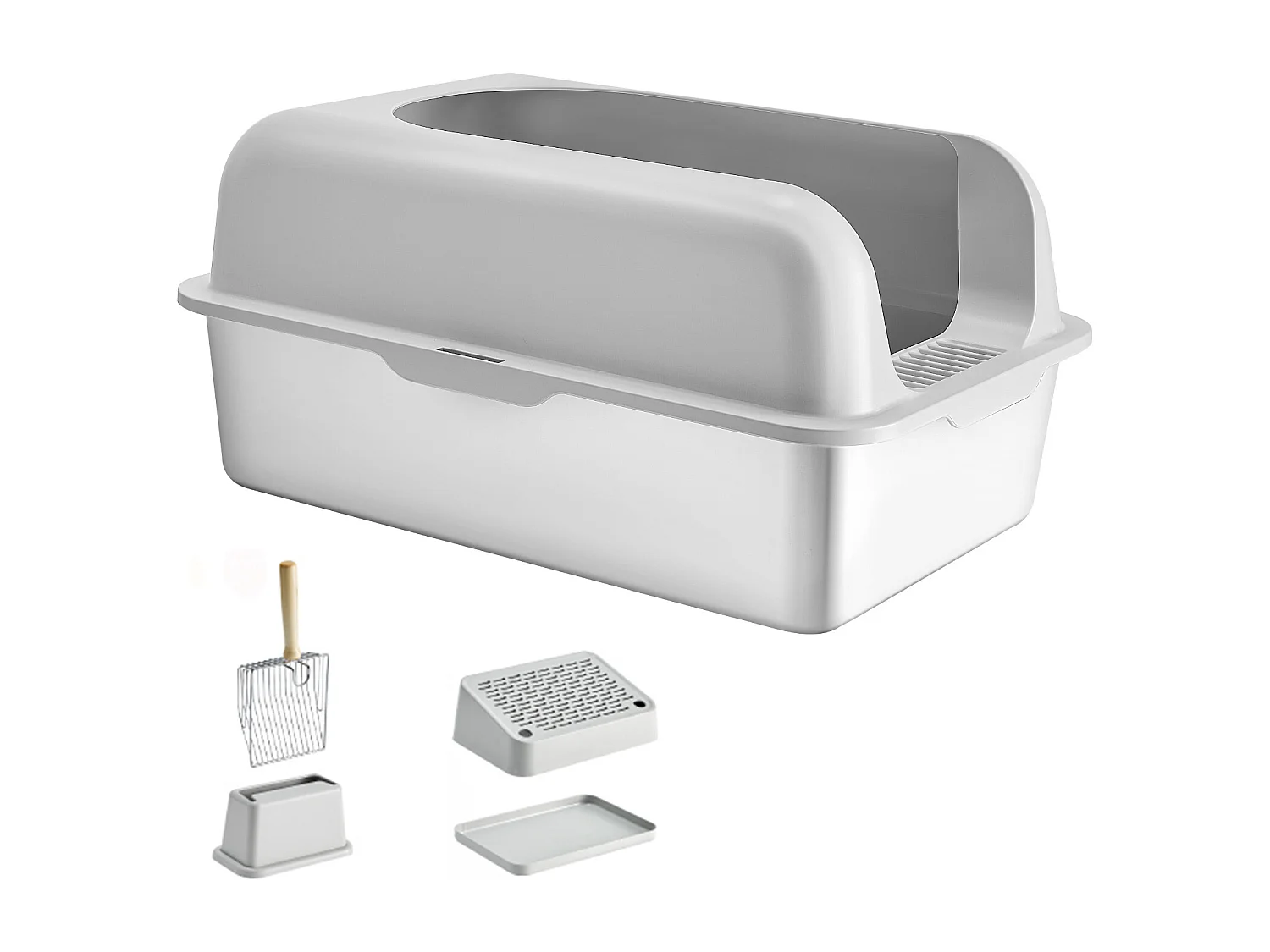 Toilette pour Chat, SucceBuy Bac à Litière pour Chat XL, 15.24 CM de Profondeur, Sans Odeur, en Acier Inoxydable avec Repose-pieds