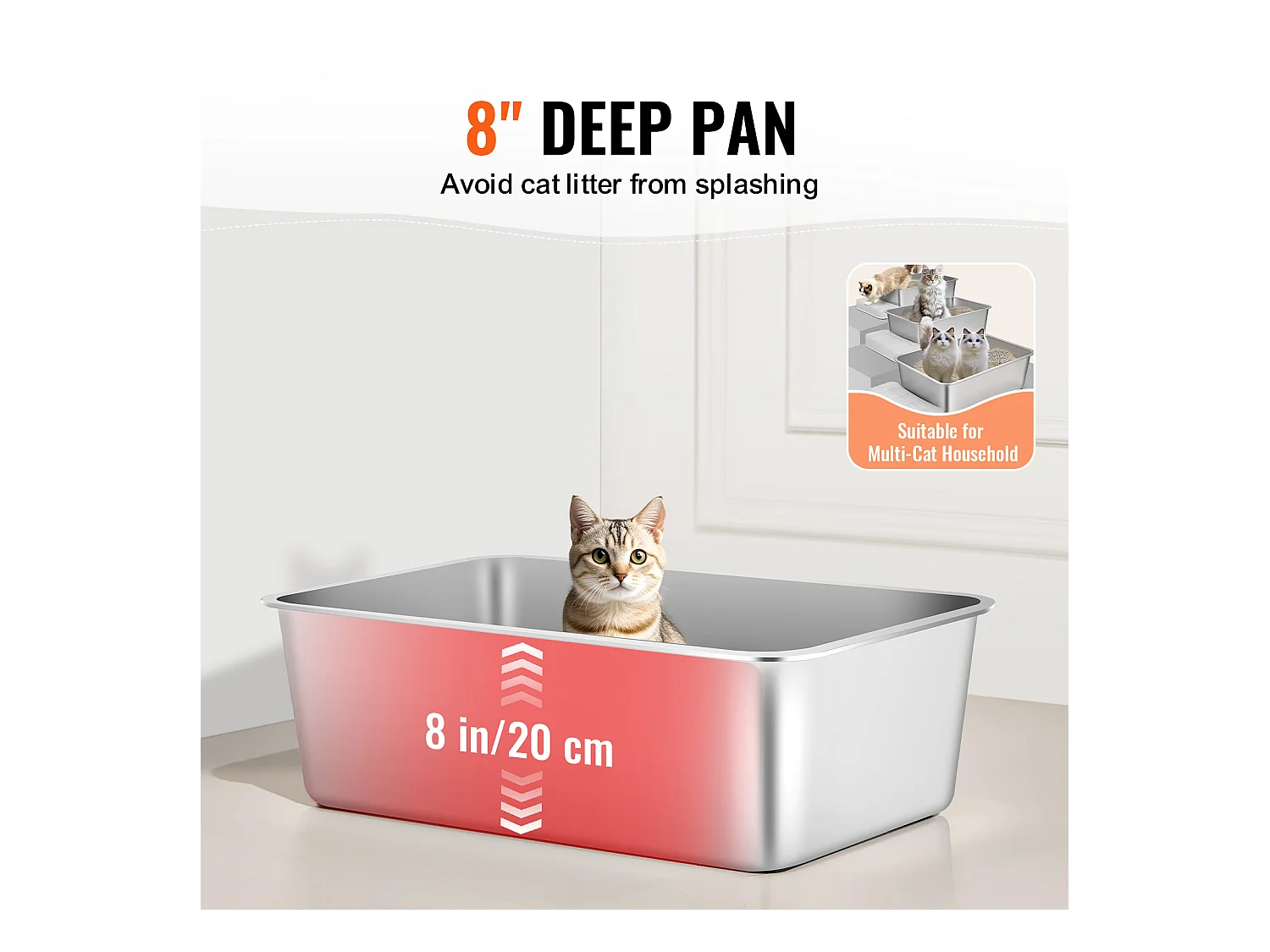 Toilette pour Chat, SucceBuy XL Bac à Litière pour Chat sans Odeur avec Pied Filtrant 20 cm de Profondeur