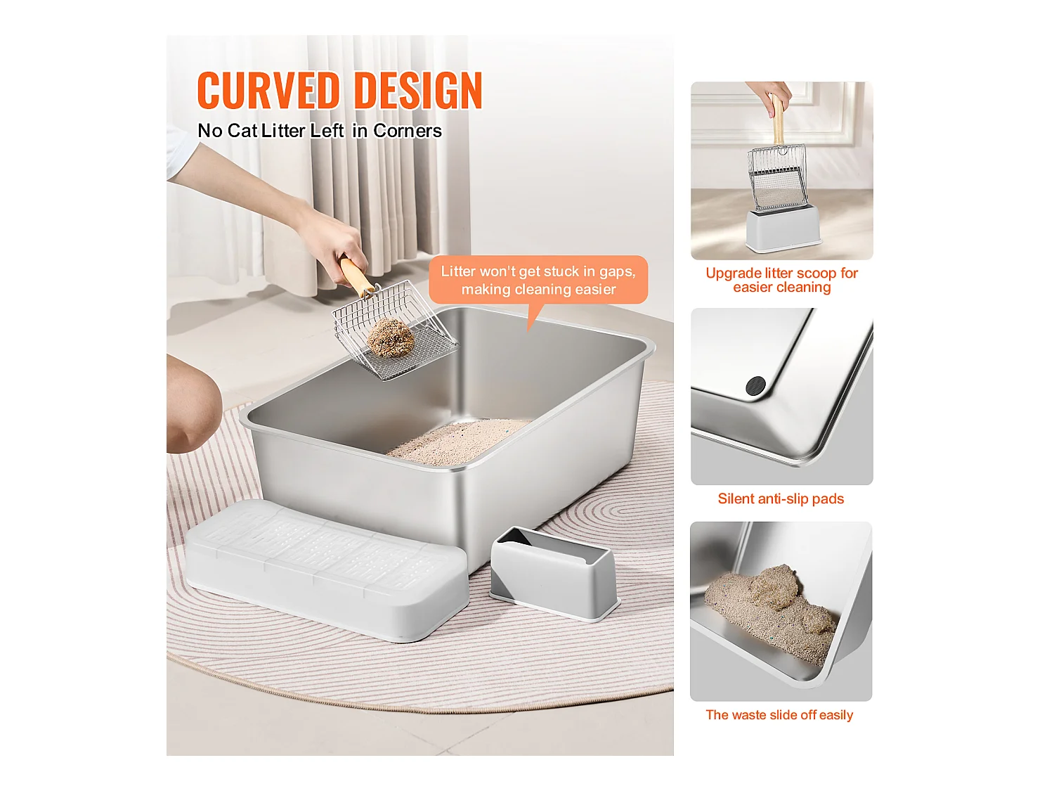 Toilette pour Chat, SucceBuy XL Bac à Litière pour Chat sans Odeur avec Pied Filtrant 20 cm de Profondeur