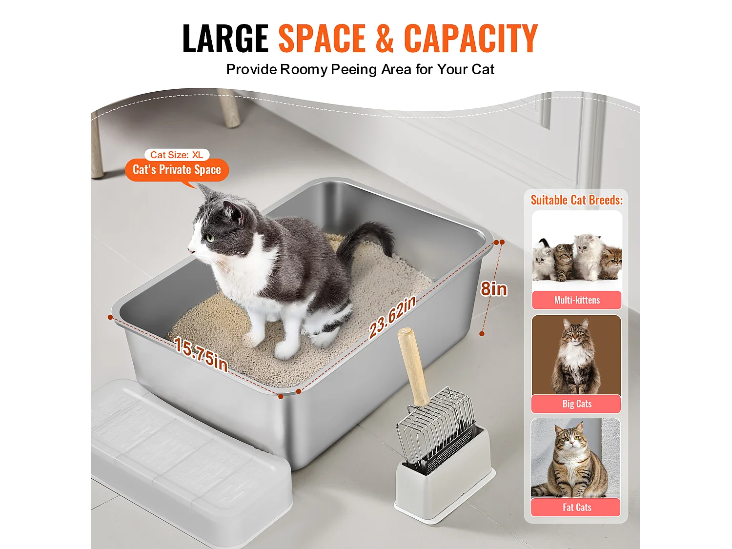 Toilette pour Chat, SucceBuy XL Bac à Litière pour Chat sans Odeur avec Pied Filtrant 20 cm de Profondeur