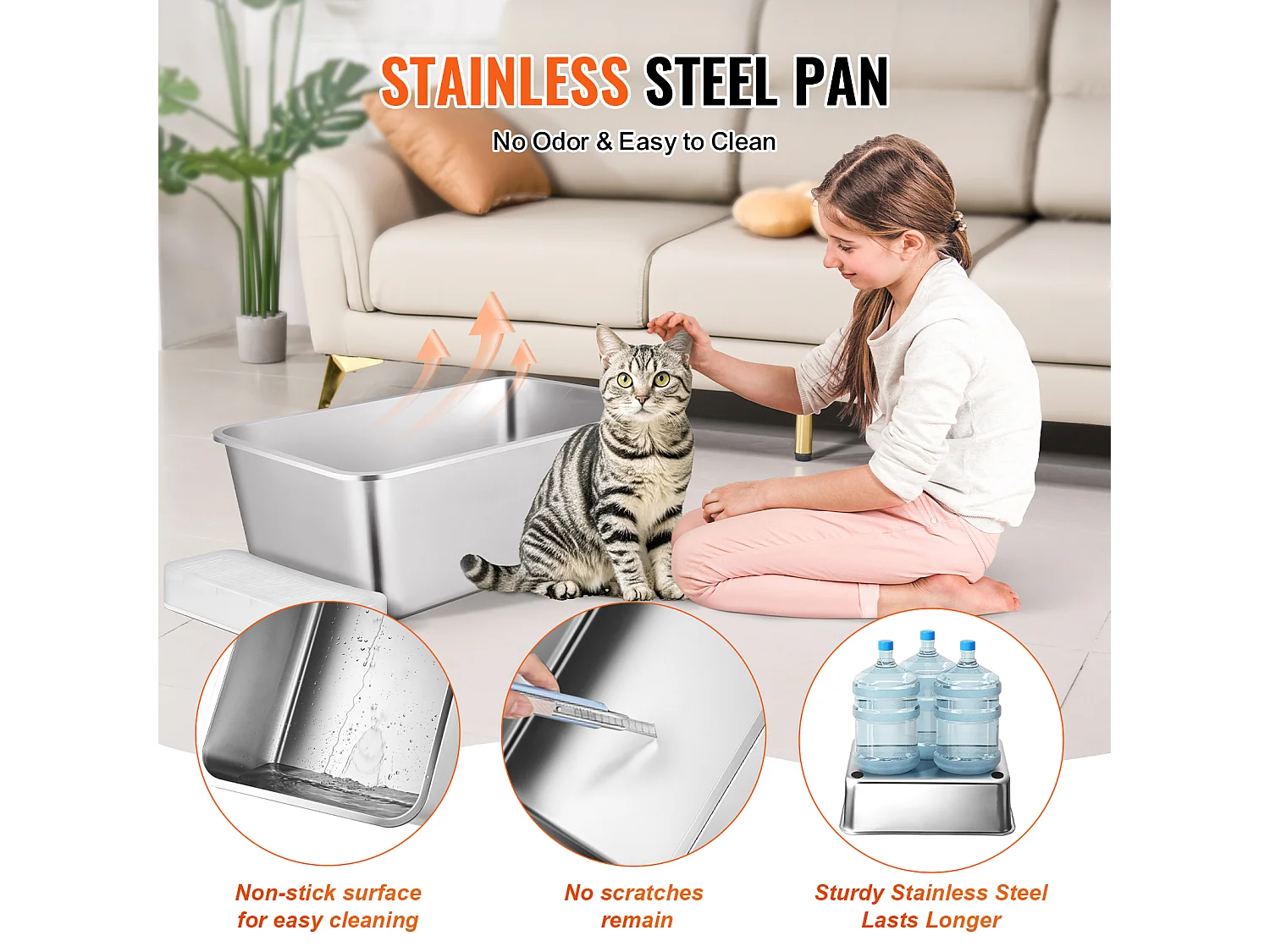 Toilette pour Chat, SucceBuy XL Bac à Litière pour Chat sans Odeur avec Pied Filtrant 20 cm de Profondeur