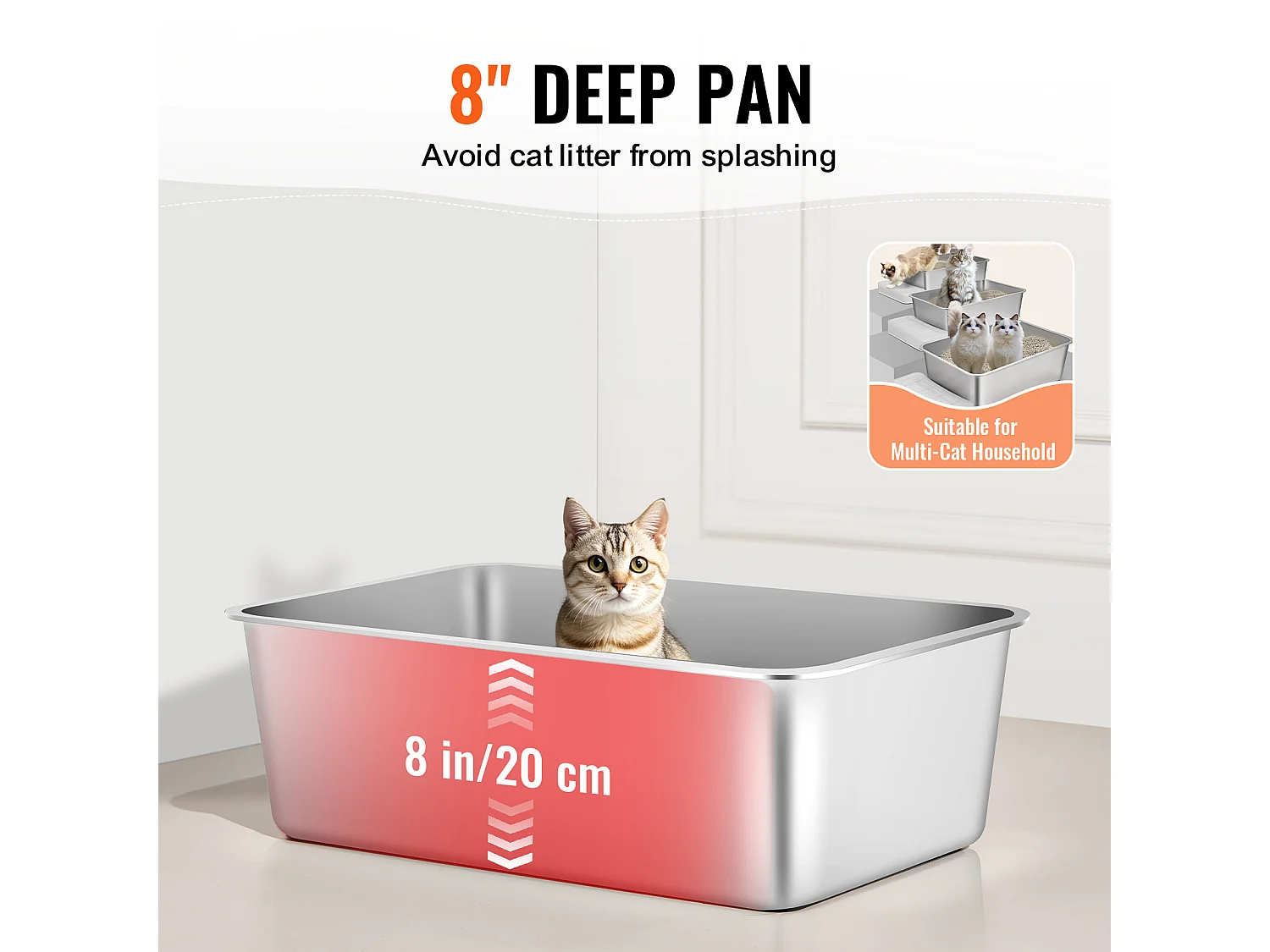 Toilette pour Chat, SucceBuy XL Bac à Litière pour Chat sans Odeur avec Pied Filtrant 20 cm de Profondeur