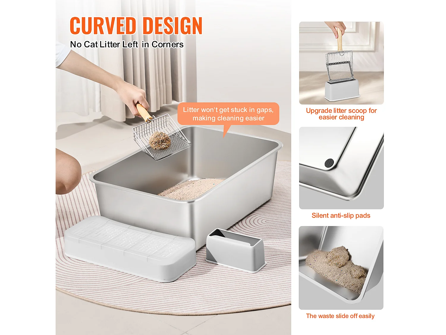 Toilette pour Chat, SucceBuy XL Bac à Litière pour Chat sans Odeur avec Pied Filtrant 20 cm de Profondeur