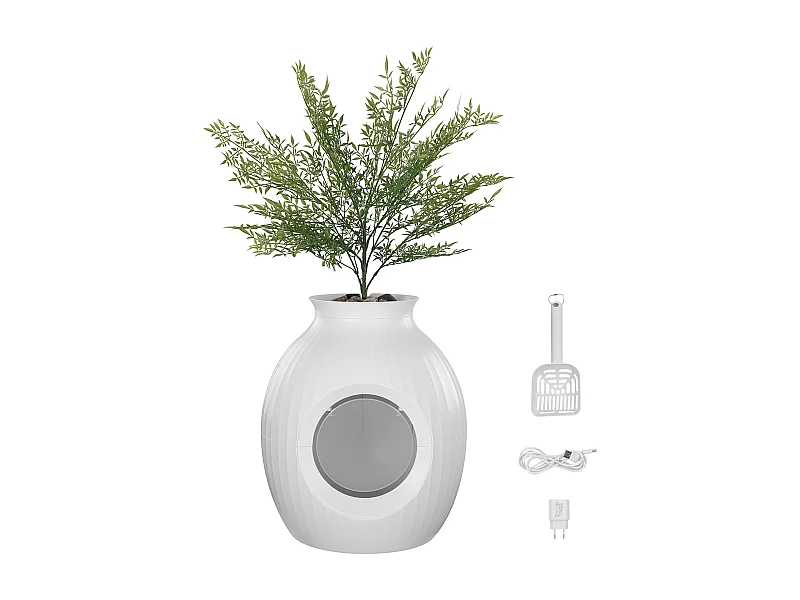 Bac à Litière, SucceBuy Bac à Litière pour Chat Plant - Contrôle Intelligent des Odeurs, Caché, Entrée de 24.1 cm, ABS, Décoratif pour la Maison