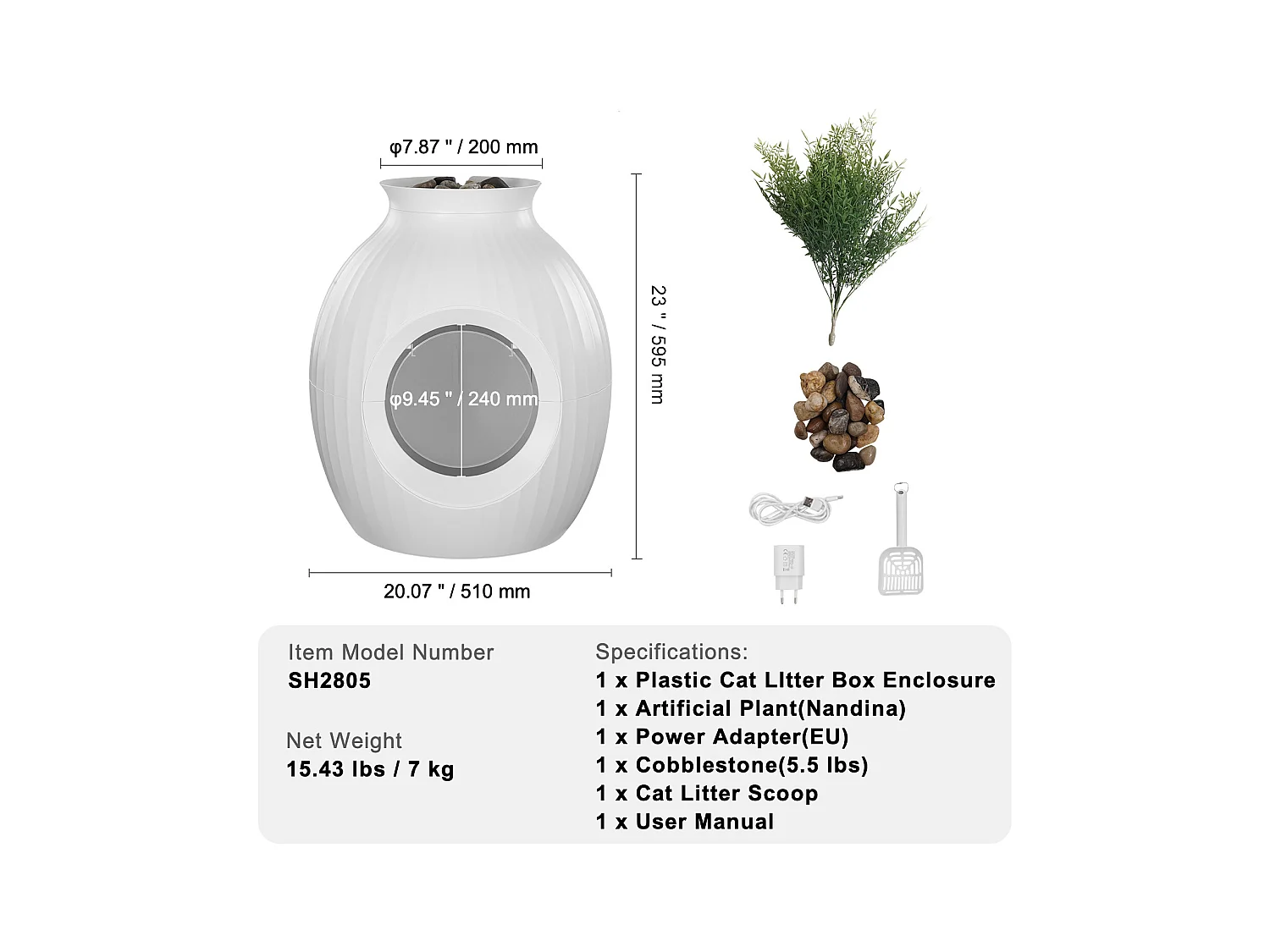 Bac à Litière, SucceBuy Bac à Litière pour Chat Plant - Contrôle Intelligent des Odeurs, Caché, Entrée de 24.1 cm, ABS, Décoratif pour la Maison