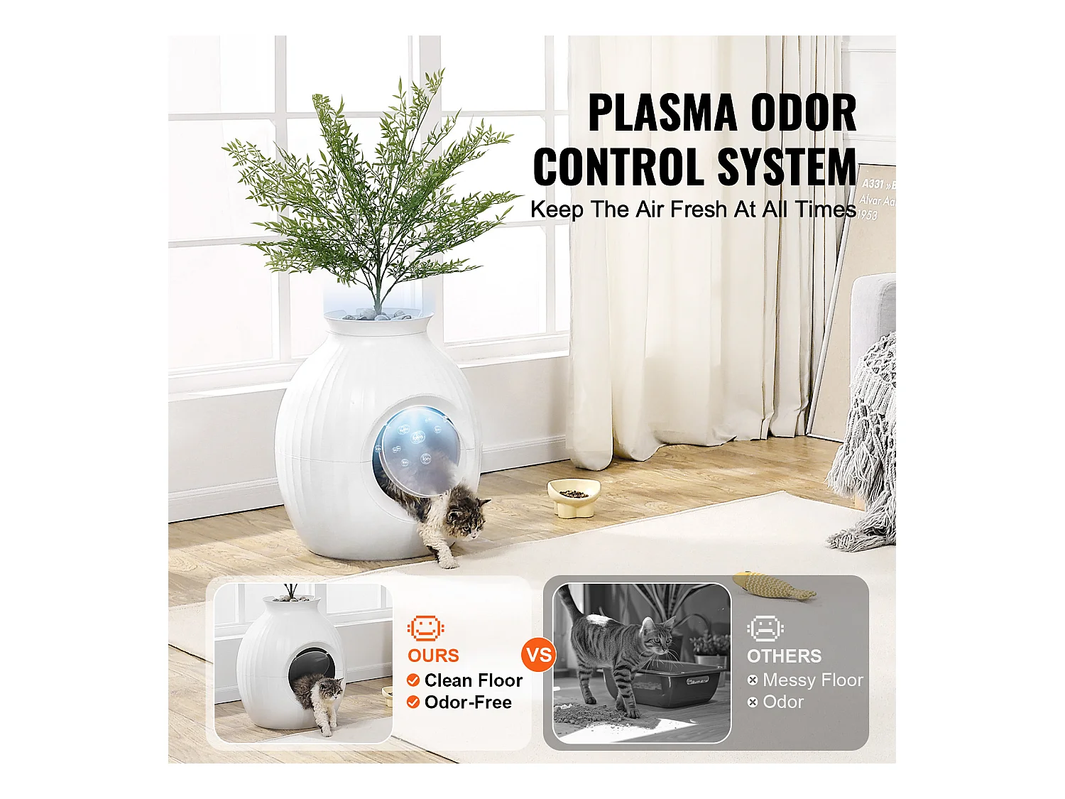 Bac à Litière, SucceBuy Bac à Litière pour Chat Plant - Contrôle Intelligent des Odeurs, Caché, Entrée de 24.1 cm, ABS, Décoratif pour la Maison