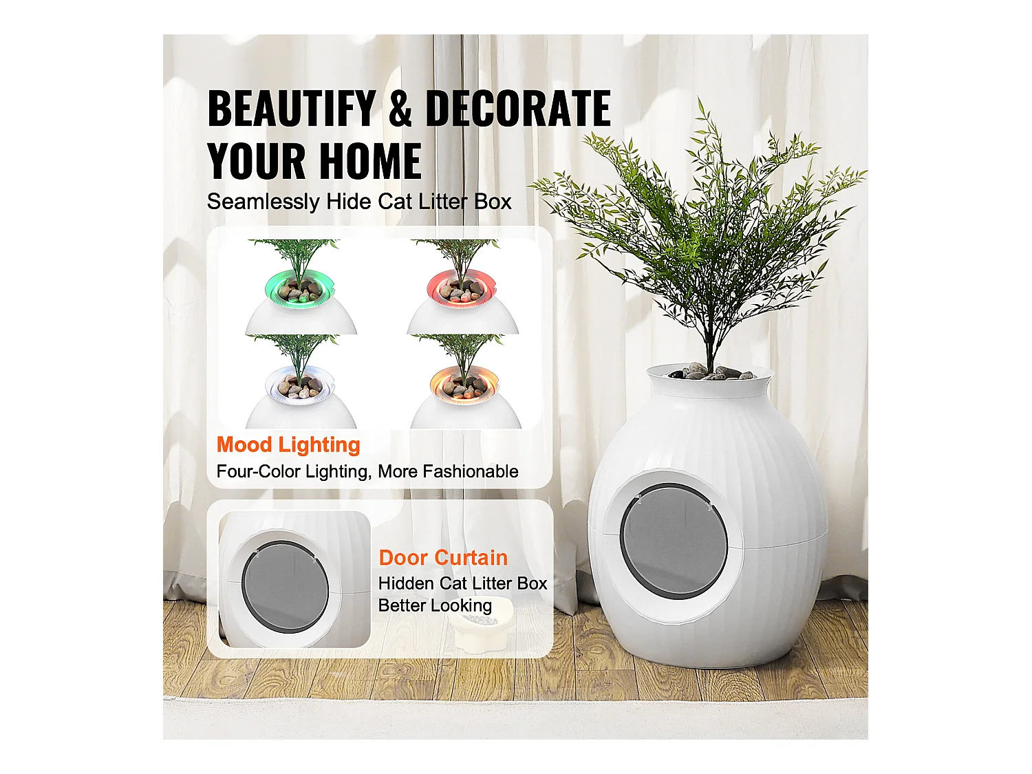Bac à Litière, SucceBuy Bac à Litière pour Chat Plant - Contrôle Intelligent des Odeurs, Caché, Entrée de 24.1 cm, ABS, Décoratif pour la Maison