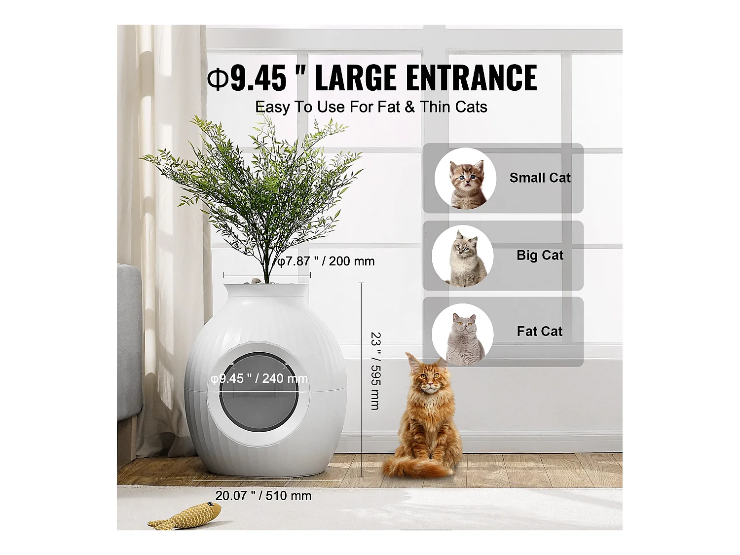 Bac à Litière, SucceBuy Bac à Litière pour Chat Plant - Contrôle Intelligent des Odeurs, Caché, Entrée de 24.1 cm, ABS, Décoratif pour la Maison