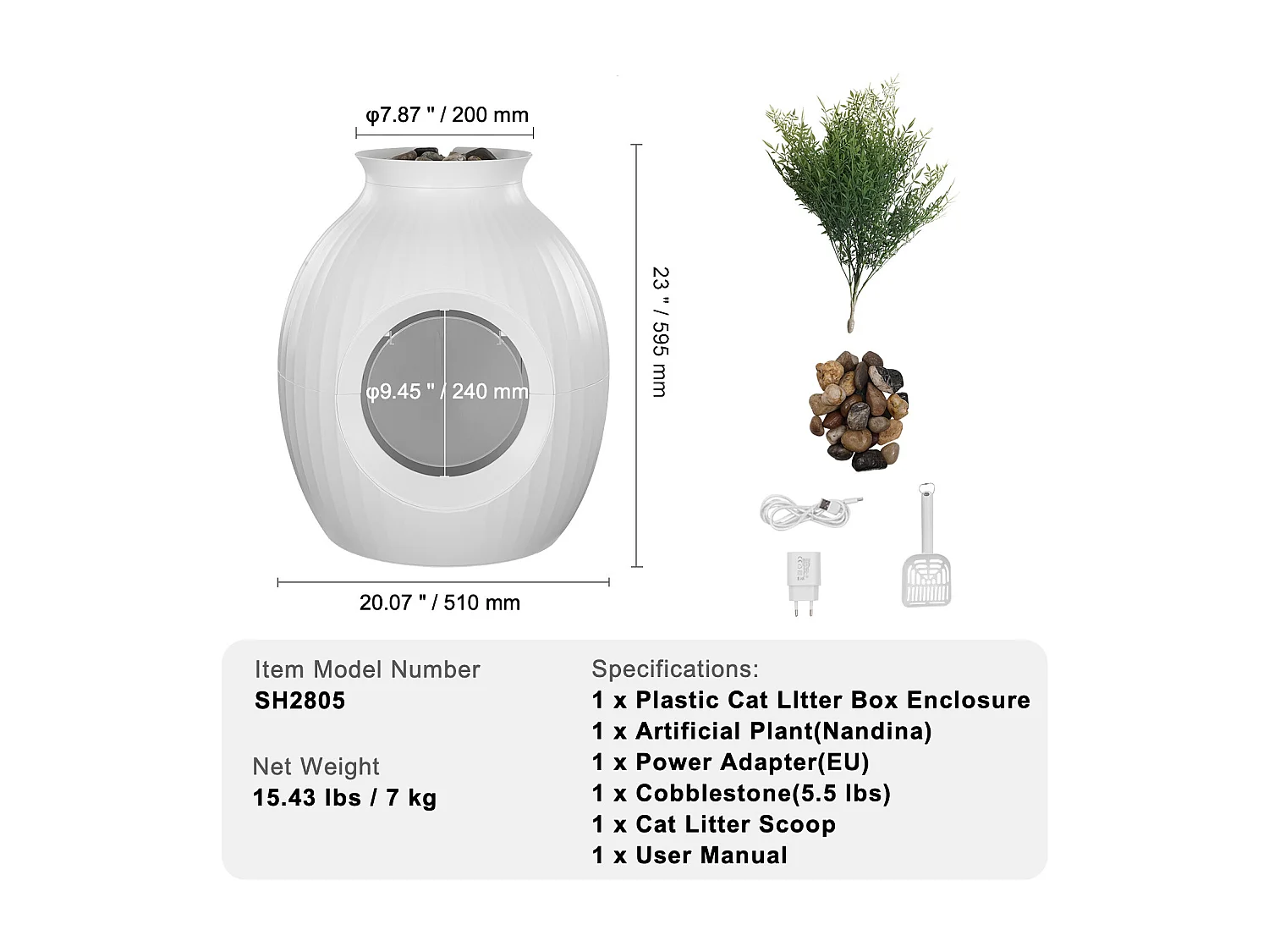 Bac à Litière, SucceBuy Bac à Litière pour Chat Plant - Contrôle Intelligent des Odeurs, Caché, Entrée de 24.1 cm, ABS, Décoratif pour la Maison