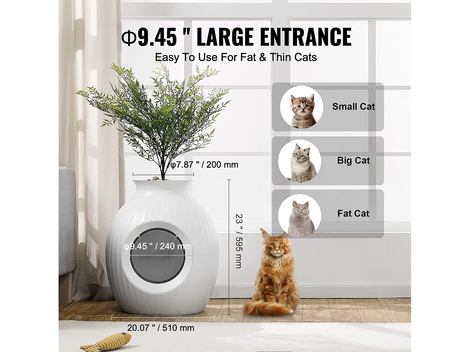 Bac à Litière, SucceBuy Bac à Litière pour Chat Plant - Contrôle Intelligent des Odeurs, Caché, Entrée de 24.1 cm, ABS, Décoratif pour la Maison