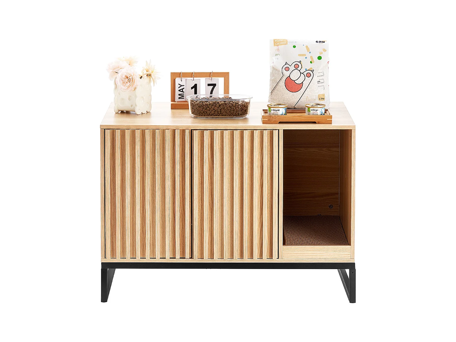 Bac à Litière, SucceBuy Enceinte pour Bac à Litière pour Chat, Meuble pour Bac à Litière Caché 80 cm L x 50.8 cm W x 55.88 cm H