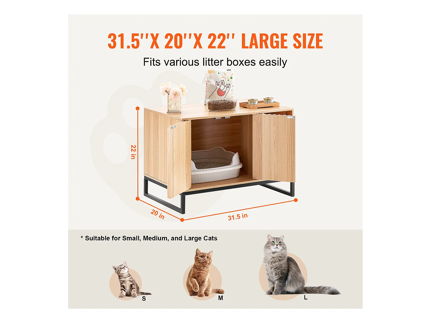 Bac à Litière, SucceBuy Enceinte pour Bac à Litière pour Chat, Meuble pour Bac à Litière Caché 80 cm L x 50.8 cm W x 55.88 cm H