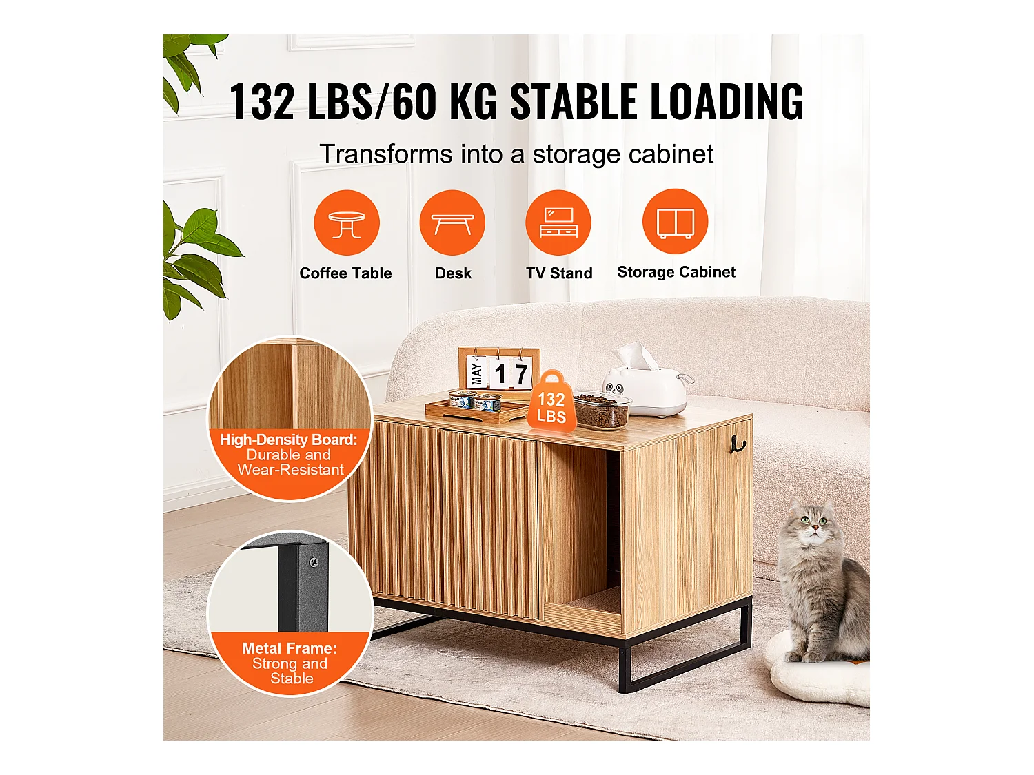 Bac à Litière, SucceBuy Enceinte pour Bac à Litière pour Chat, Meuble pour Bac à Litière Caché 80 cm L x 50.8 cm W x 55.88 cm H