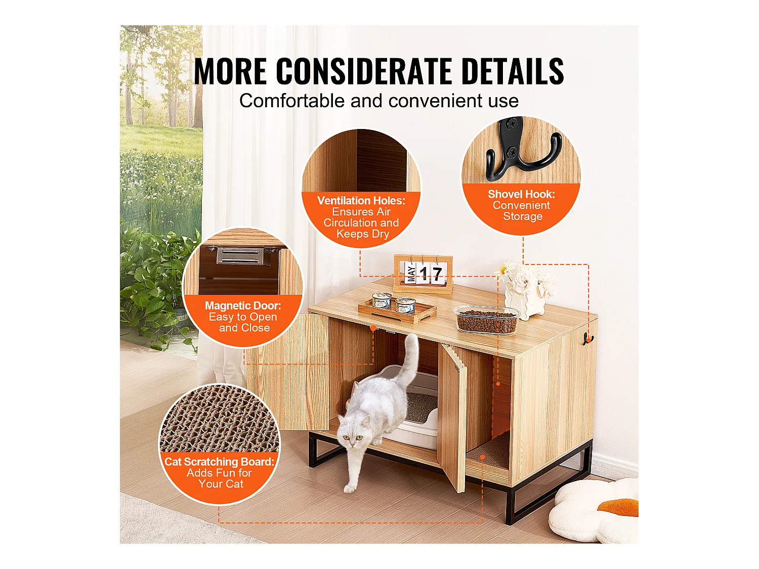 Bac à Litière, SucceBuy Enceinte pour Bac à Litière pour Chat, Meuble pour Bac à Litière Caché 80 cm L x 50.8 cm W x 55.88 cm H