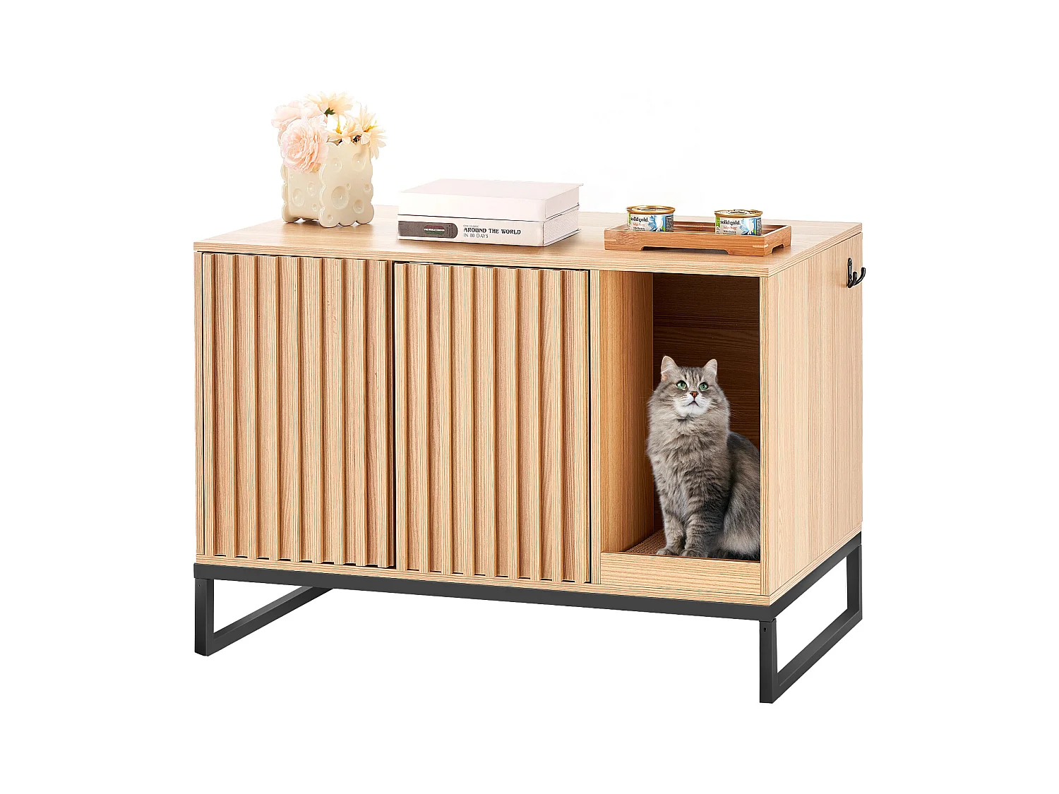 Bac à Litière, SucceBuy Enceinte pour Bac à Litière pour Chat, Meuble pour Bac à Litière Caché 80 cm L x 50.8 cm W x 55.88 cm H