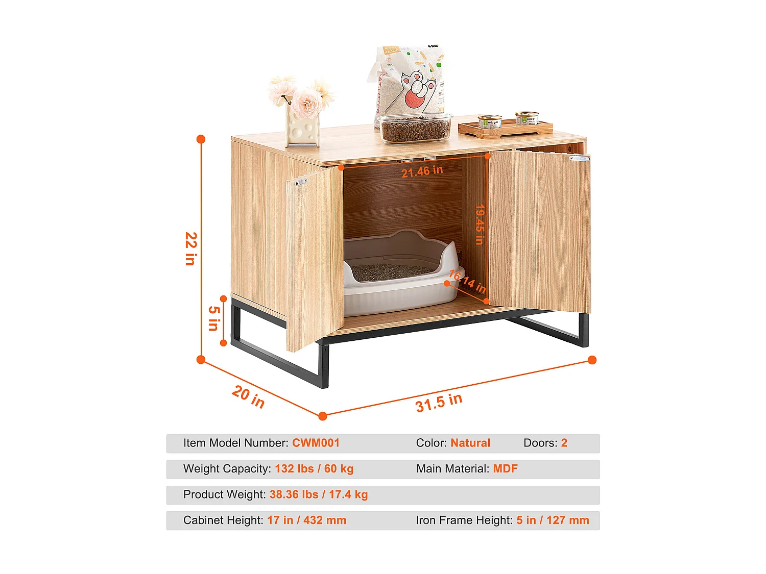 Kattenbak, SucceBuy Kattenbakbehuizing, Verborgen Kattenbakkast 80 cm L x 50.8 cm B x 55.88 cm H