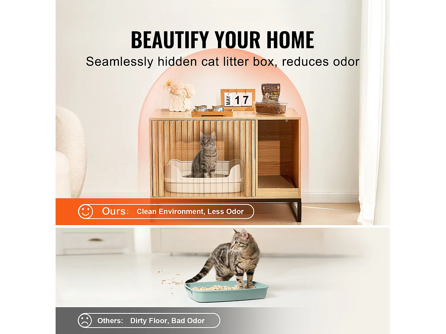 Kattenbak, SucceBuy Kattenbakbehuizing, Verborgen Kattenbakkast 80 cm L x 50.8 cm B x 55.88 cm H