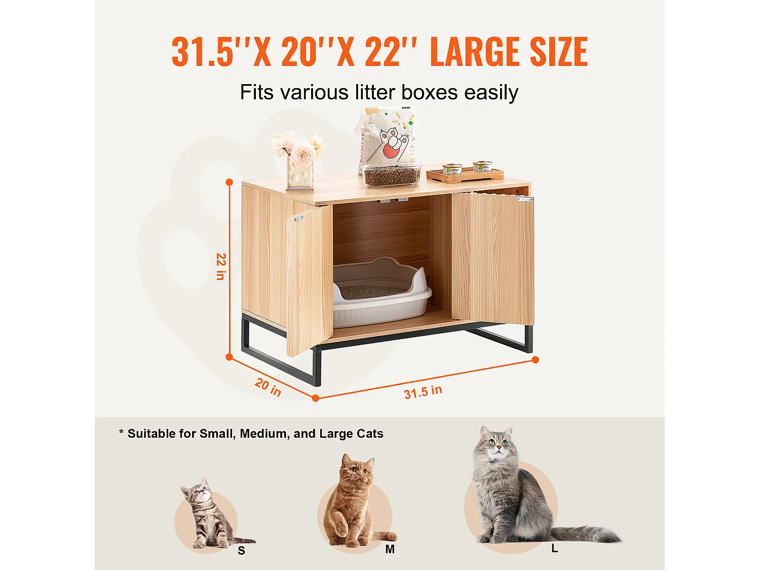 Kattenbak, SucceBuy Kattenbakbehuizing, Verborgen Kattenbakkast 80 cm L x 50.8 cm B x 55.88 cm H