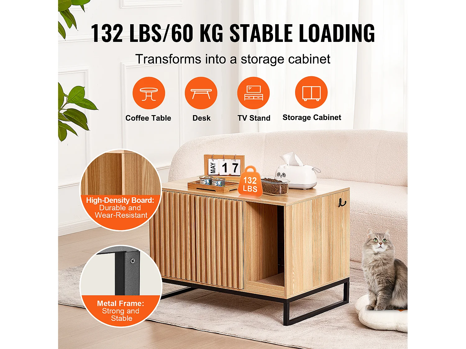 Kattenbak, SucceBuy Kattenbakbehuizing, Verborgen Kattenbakkast 80 cm L x 50.8 cm B x 55.88 cm H