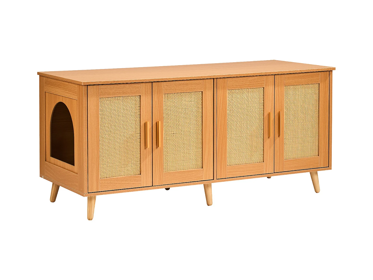 Bac à Litière pour Chat SucceBuy, Meubles Cachés en Bois pour 2 Chats, Intérieur spacieux avec deux fenêtres