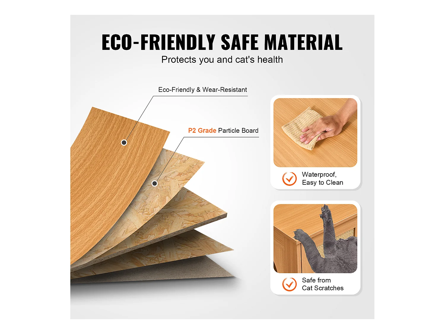 Bac à Litière pour Chat SucceBuy, Meubles Cachés en Bois pour 2 Chats, Intérieur spacieux avec deux fenêtres