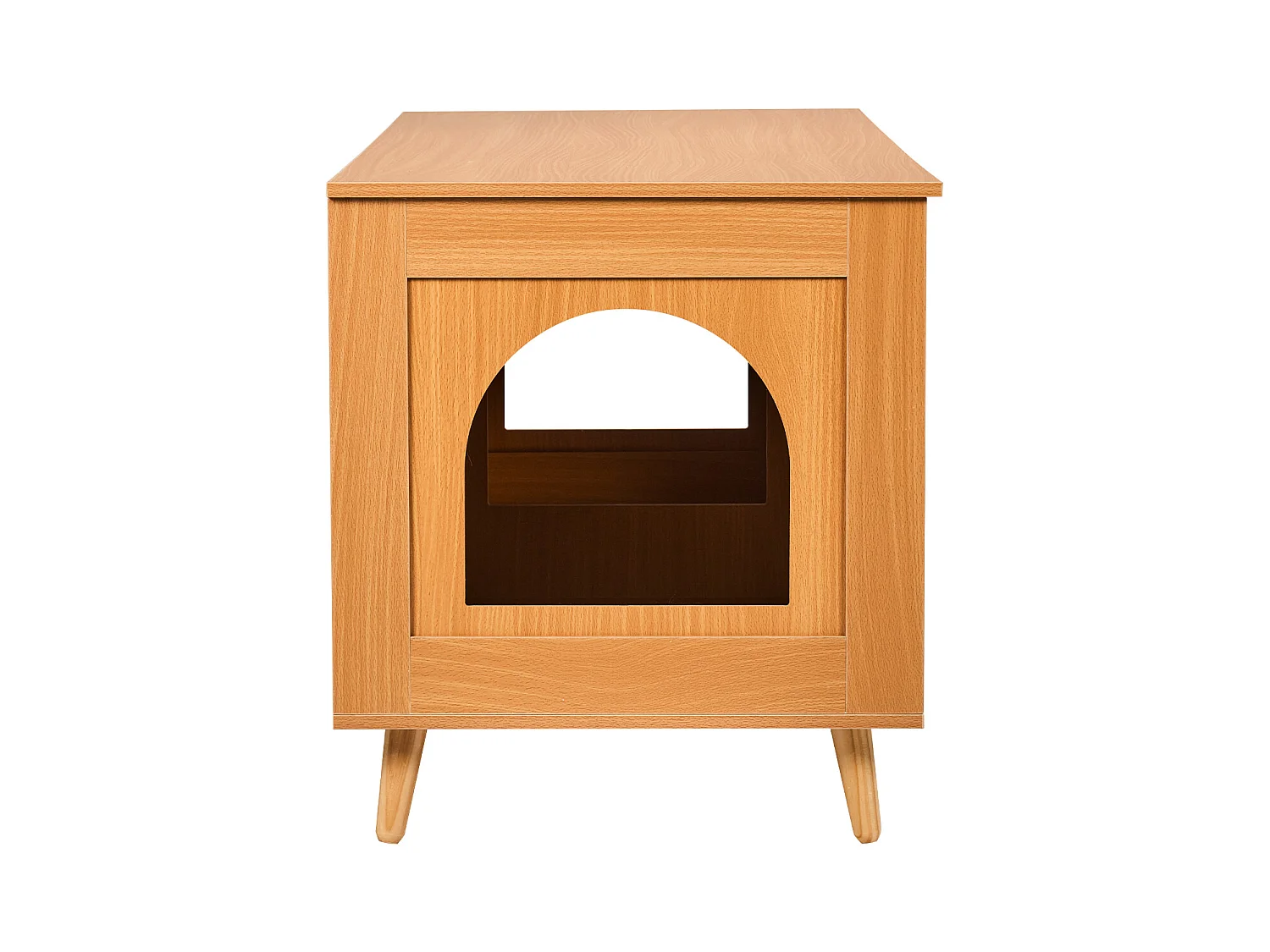 Bac à Litière pour Chat SucceBuy, Meubles Cachés en Bois pour 2 Chats, Intérieur spacieux avec deux fenêtres