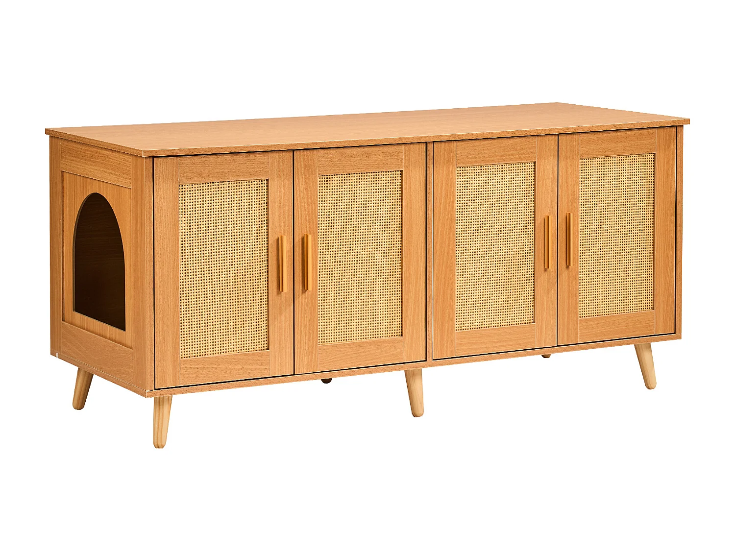 Bac à Litière pour Chat SucceBuy, Meubles Cachés en Bois pour 2 Chats, Intérieur spacieux avec deux fenêtres