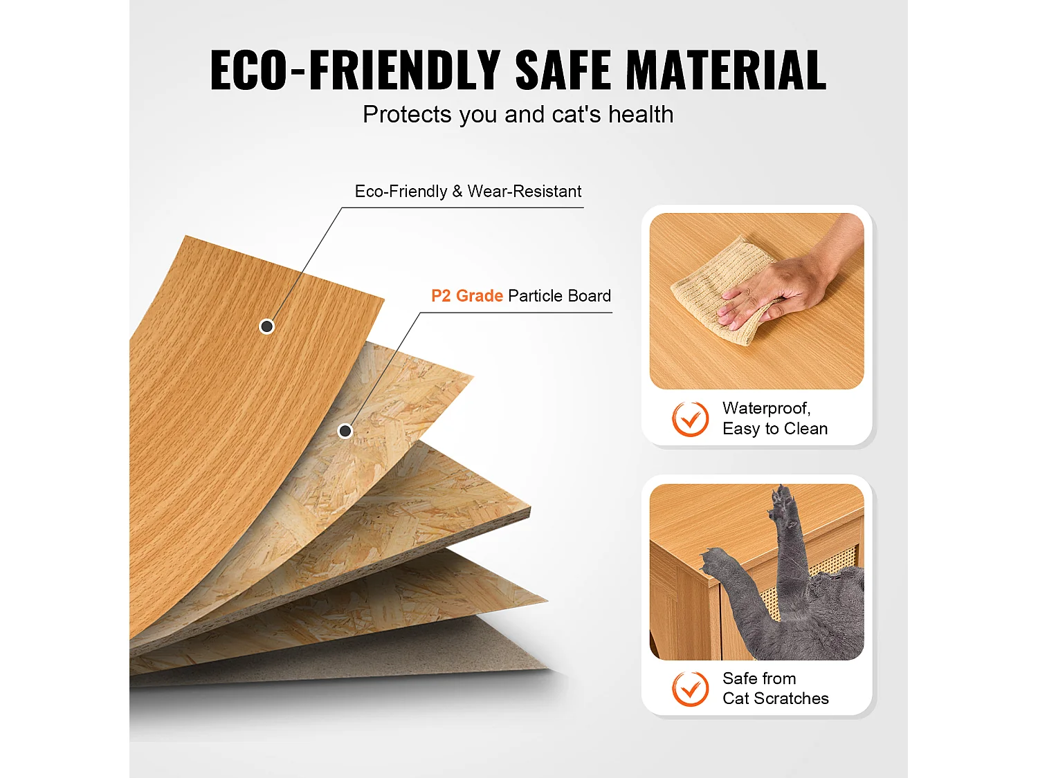 Bac à Litière pour Chat SucceBuy, Meubles Cachés en Bois pour 2 Chats, Intérieur spacieux avec deux fenêtres