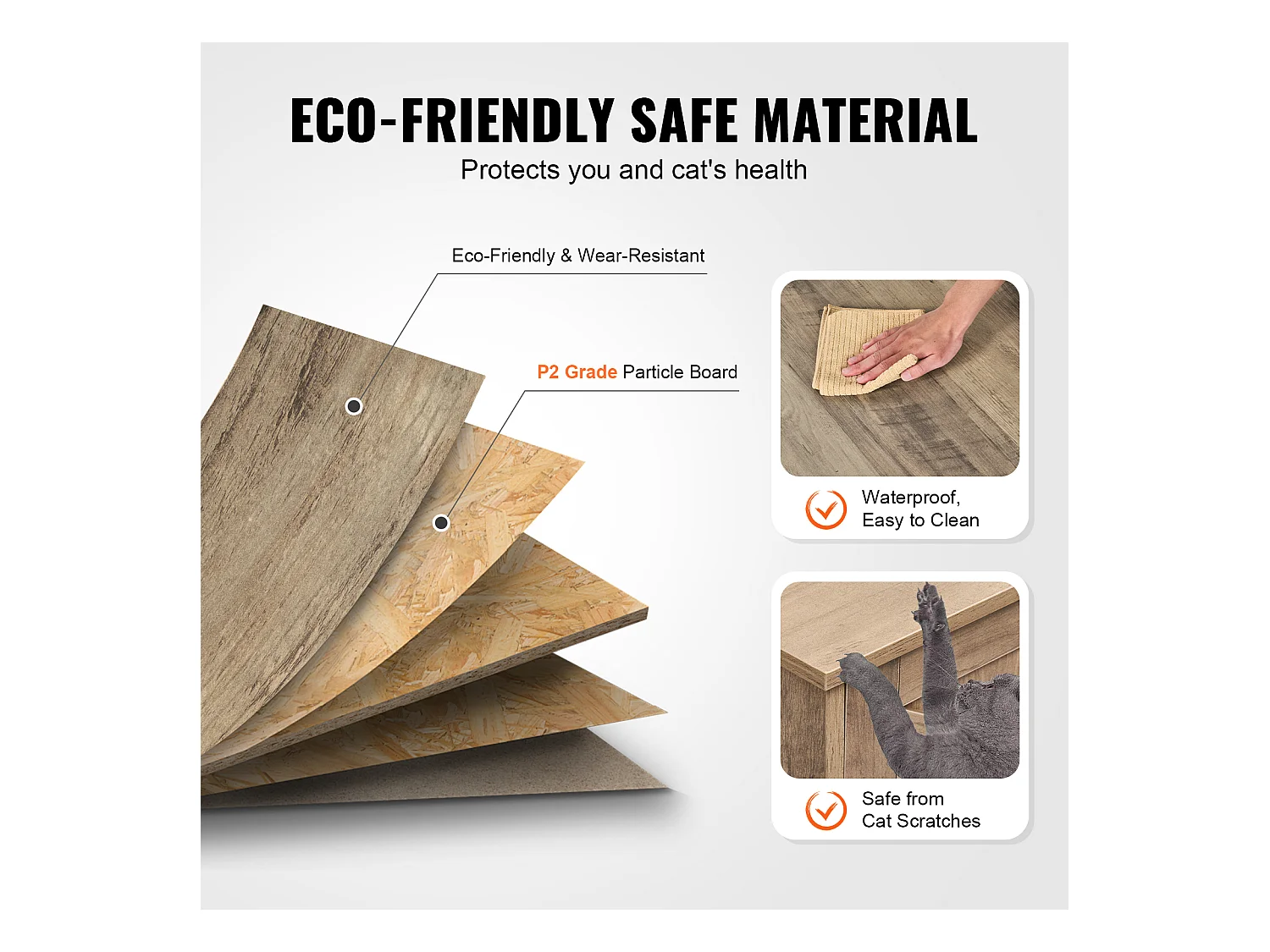 Bac à Litière SucceBuy pour Chat, Meuble Caché en Bois 2 Pièces, , Adapte à la Plupart des Bacs à Litière, Grège