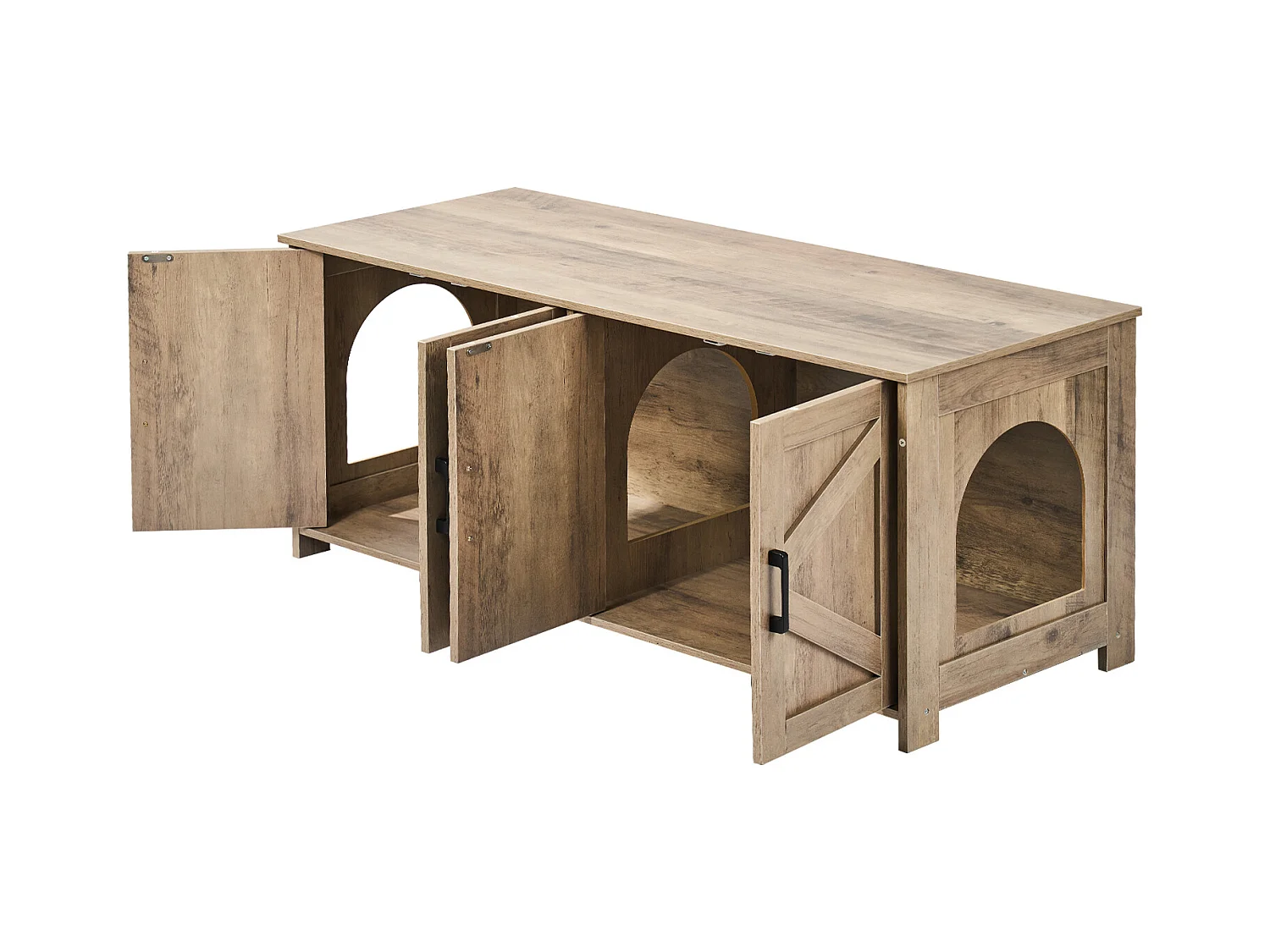 Bac à Litière SucceBuy pour Chat, Meuble Caché en Bois 2 Pièces, , Adapte à la Plupart des Bacs à Litière, Grège