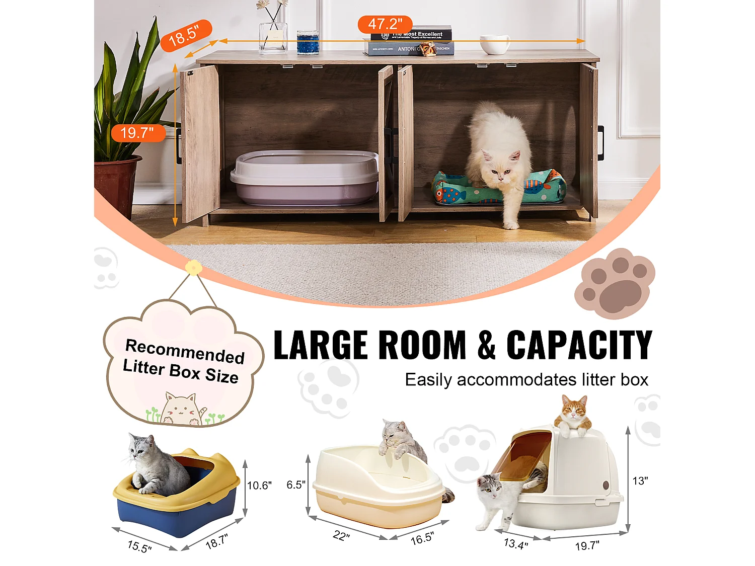 Bac à Litière SucceBuy pour Chat, Meuble Caché en Bois 2 Pièces, , Adapte à la Plupart des Bacs à Litière, Grège