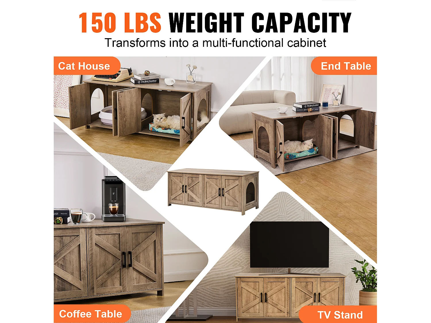 Bac à Litière SucceBuy pour Chat, Meuble Caché en Bois 2 Pièces, , Adapte à la Plupart des Bacs à Litière, Grège