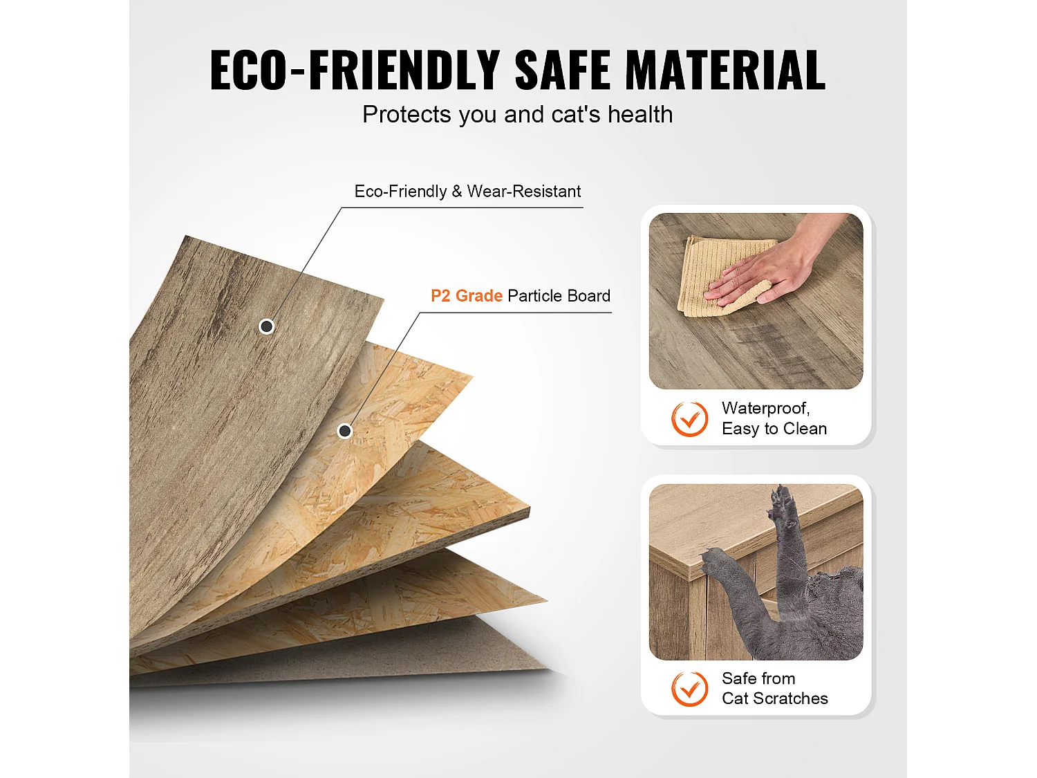 Bac à Litière SucceBuy pour Chat, Meuble Caché en Bois 2 Pièces, , Adapte à la Plupart des Bacs à Litière, Grège