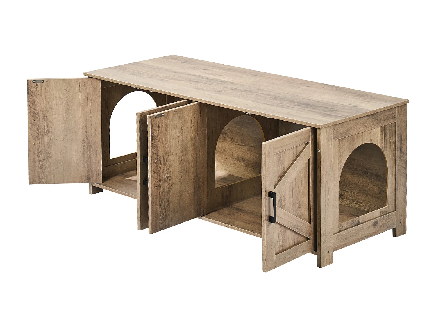 Bac à Litière SucceBuy pour Chat, Meuble Caché en Bois 2 Pièces, , Adapte à la Plupart des Bacs à Litière, Grège