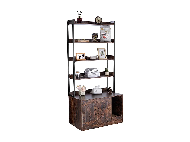 Katzenstreuwanne SucceBuy, Verstecktes Holzmöbel mit 4 Regalen, Bietet Einen Privaten Bereich für Tiere