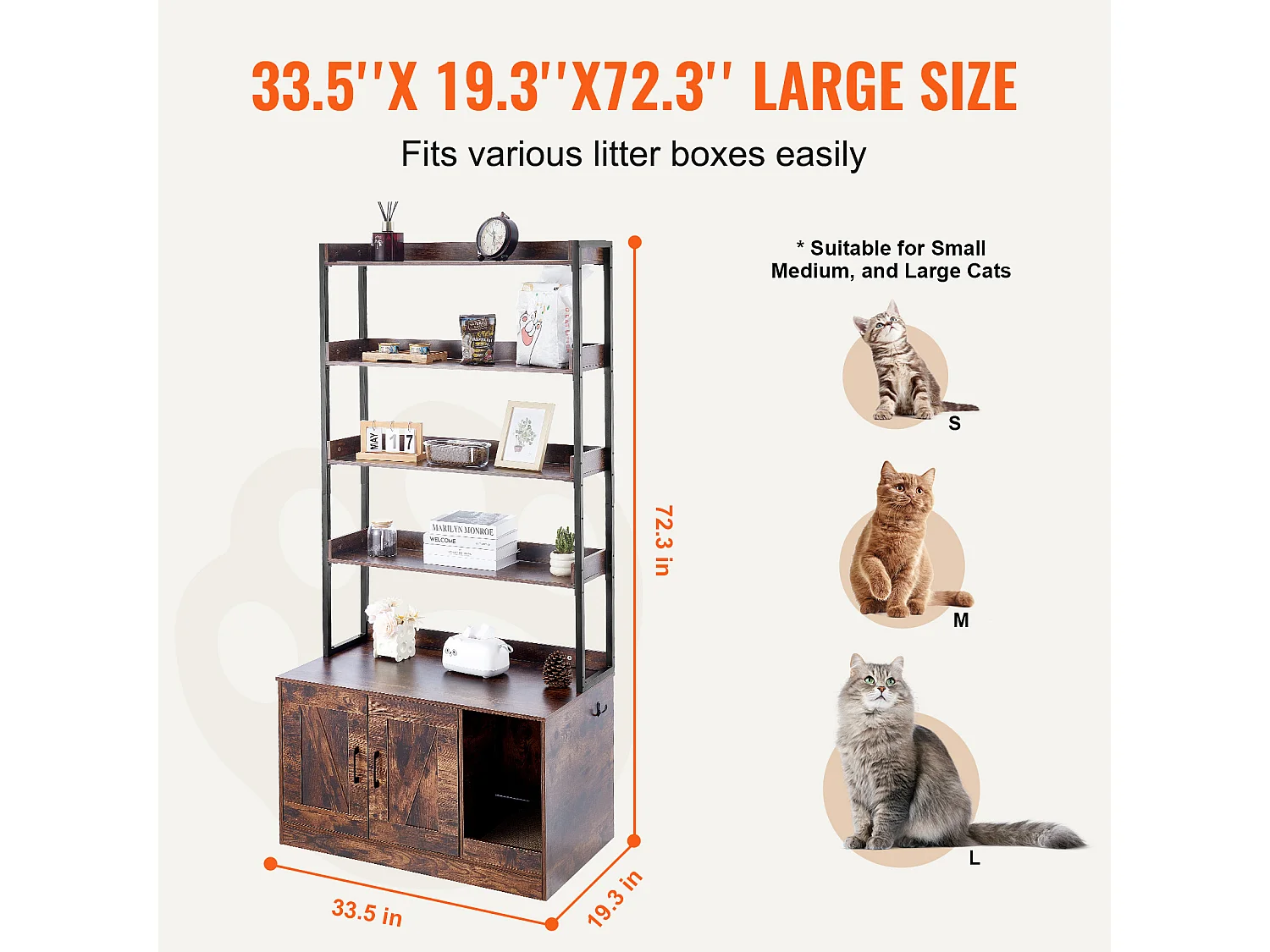 Enceinte de Litière pour Chat SucceBuy, Meuble en Bois Caché avec 4 Étagères, Offrant un Espace Privé pour Animal