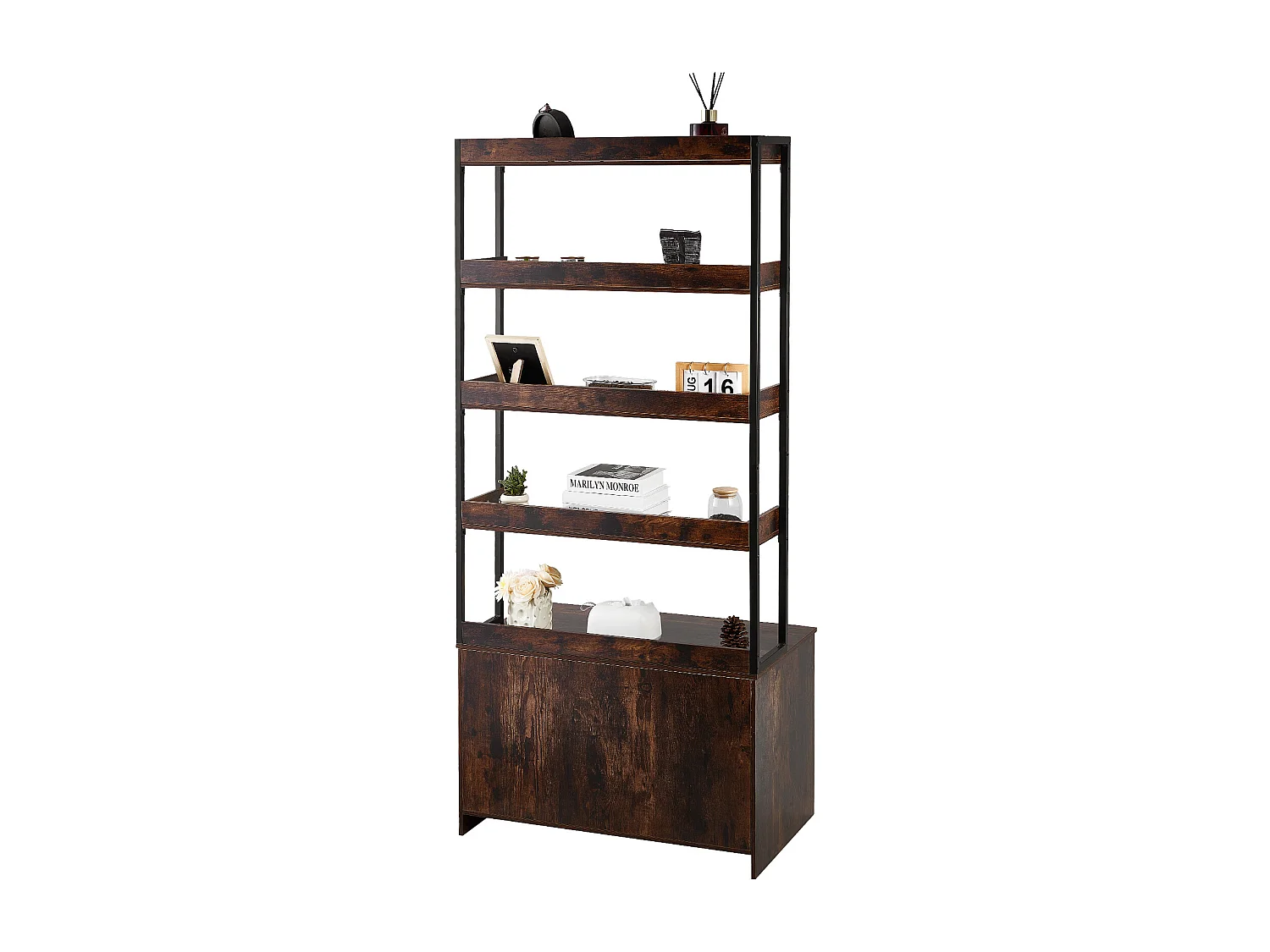 Enceinte de Litière pour Chat SucceBuy, Meuble en Bois Caché avec 4 Étagères, Offrant un Espace Privé pour Animal