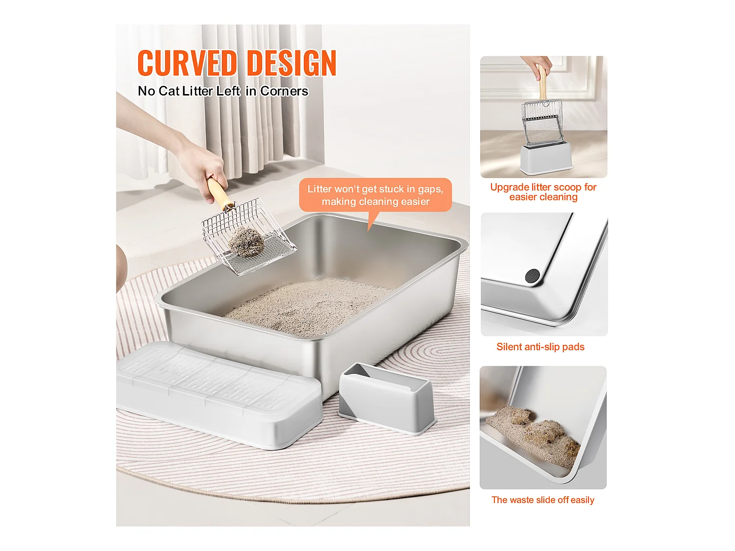 Toilette pour Chat, SucceBuy Bac à Litière pour Chat XL sans Odeur avec Pied Filtrant 15 cm de Profondeur