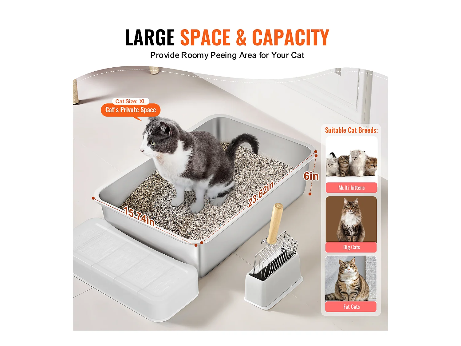 Toilette pour Chat, SucceBuy Bac à Litière pour Chat XL sans Odeur avec Pied Filtrant 15 cm de Profondeur
