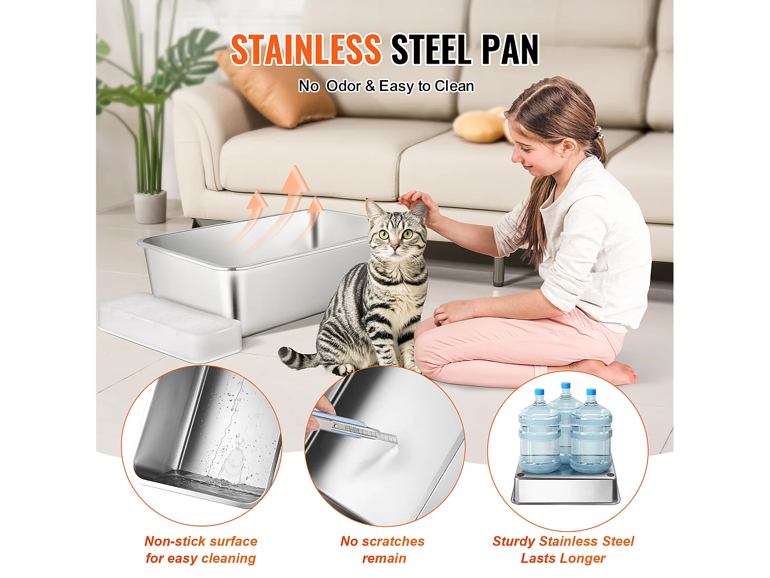 Toilette pour Chat, SucceBuy Bac à Litière pour Chat XL sans Odeur avec Pied Filtrant 15 cm de Profondeur