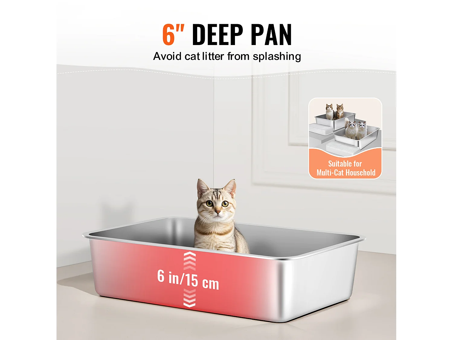 Toilette pour Chat, SucceBuy Bac à Litière pour Chat XL sans Odeur avec Pied Filtrant 15 cm de Profondeur