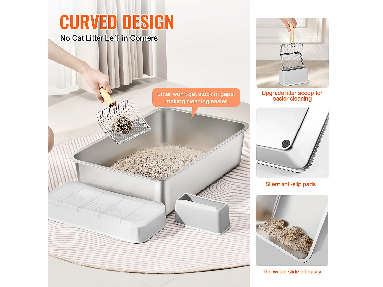 Toilette pour Chat, SucceBuy Bac à Litière pour Chat XL sans Odeur avec Pied Filtrant 15 cm de Profondeur