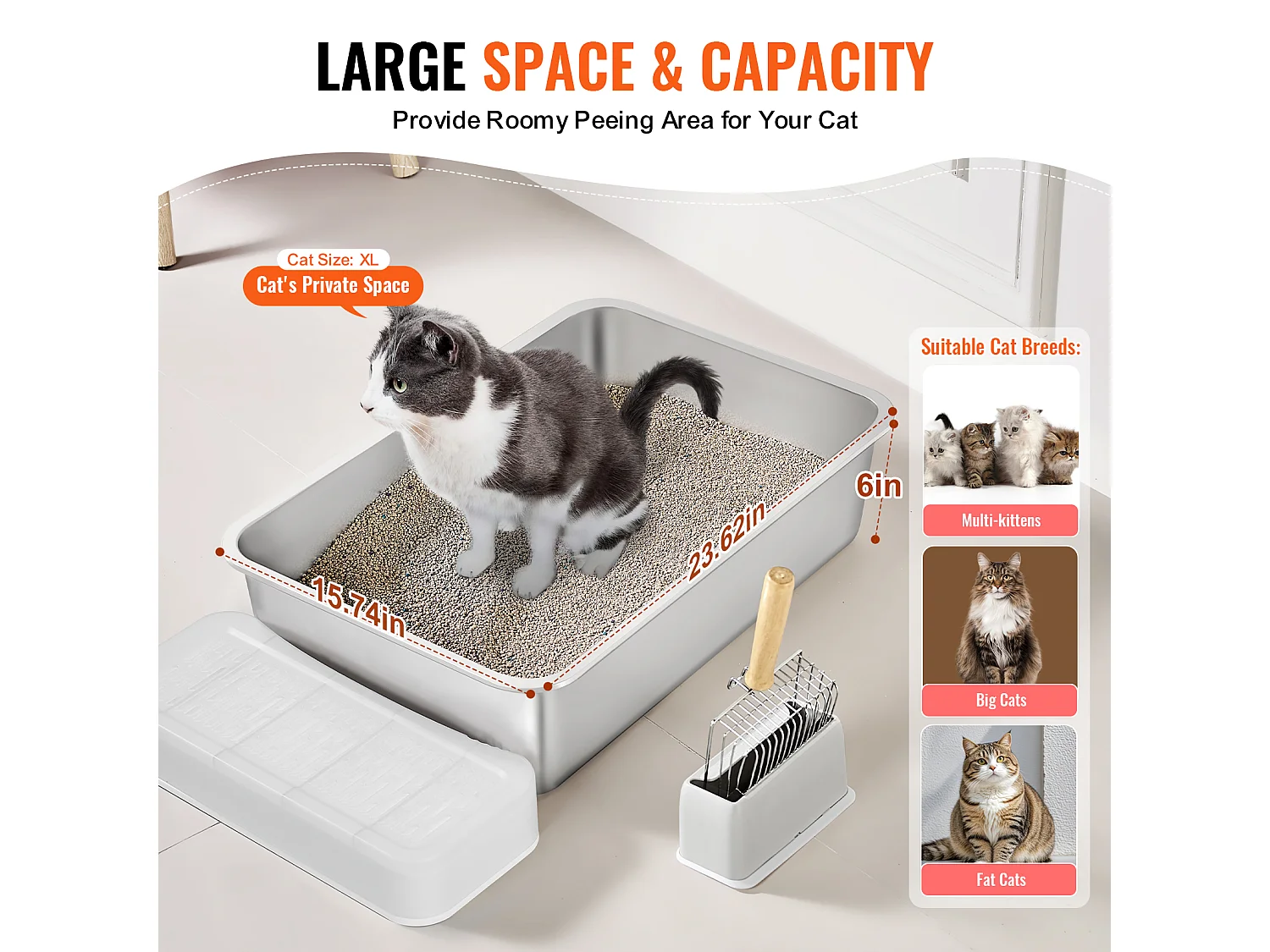 Toilette pour Chat, SucceBuy Bac à Litière pour Chat XL sans Odeur avec Pied Filtrant 15 cm de Profondeur